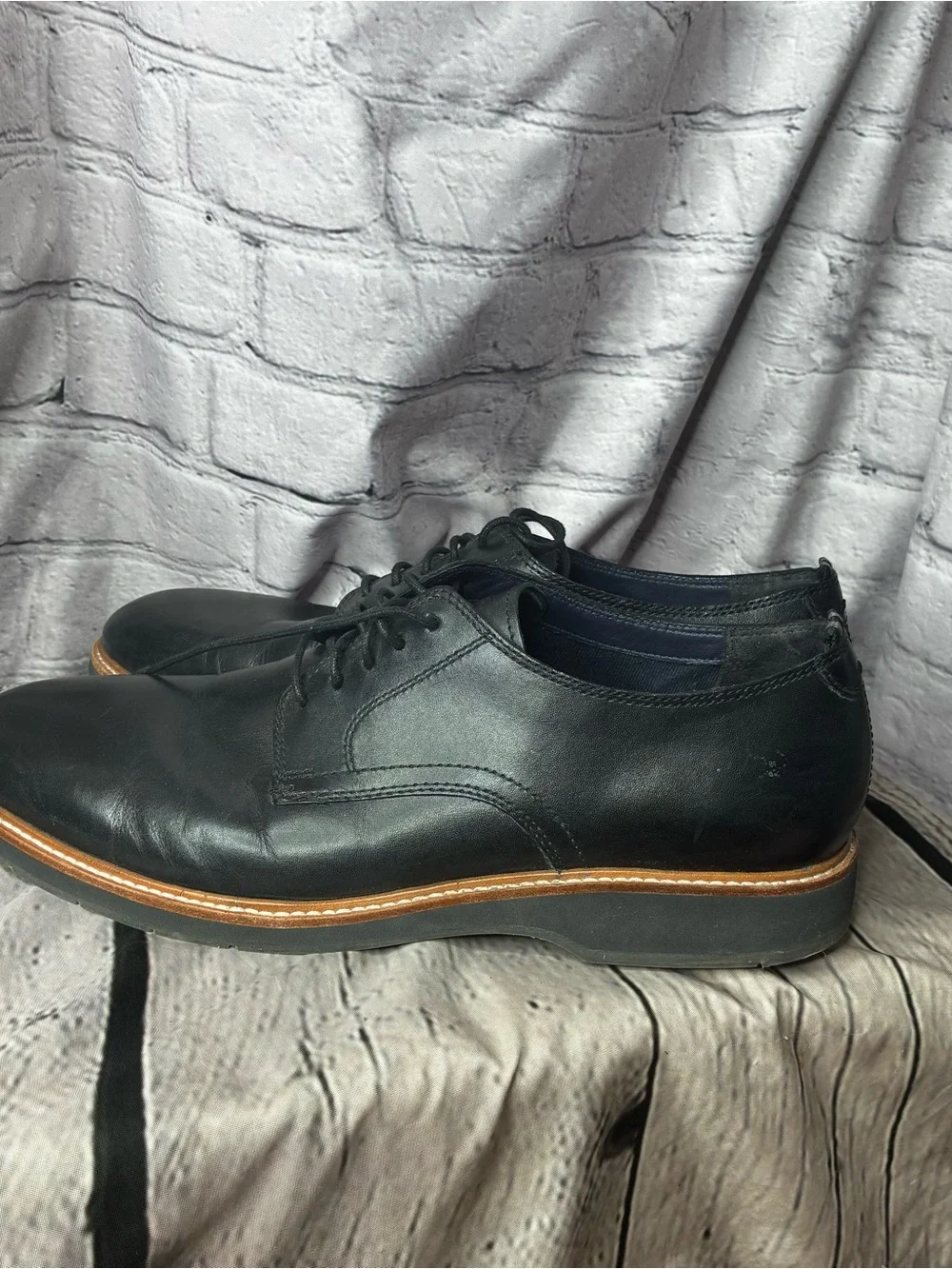 Cole Haan Modern‎ Minimalist Black Leather Plain Toe Derby Lace Up Oxfords 11.5